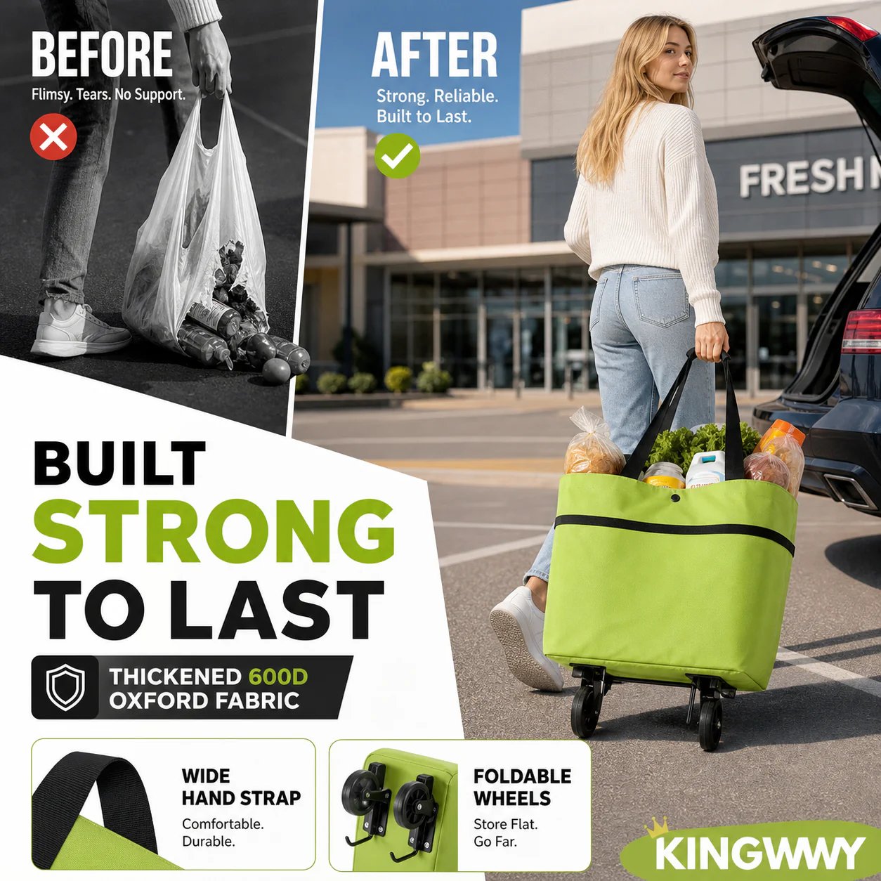 ⏳LAST DAY SALE 🔥2-in-1 Foldable Shopping Trolley Bag with Wheels 🛒