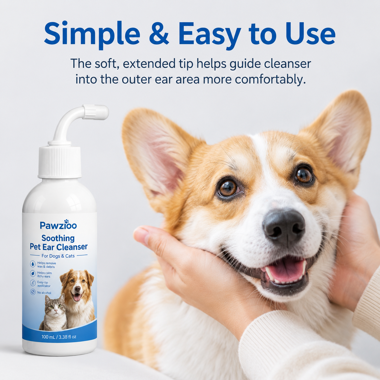 🐾 Pawzioo Soothing Pet Ear Cleanser – Gentle Wax, Odor & Itchy Ear Care for Dogs & Cats 💙