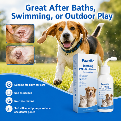 🐾 Pawzioo Soothing Pet Ear Cleanser – Gentle Wax, Odor & Itchy Ear Care for Dogs & Cats 💙