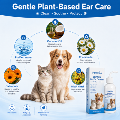 🐾 Pawzioo Soothing Pet Ear Cleanser – Gentle Wax, Odor & Itchy Ear Care for Dogs & Cats 💙