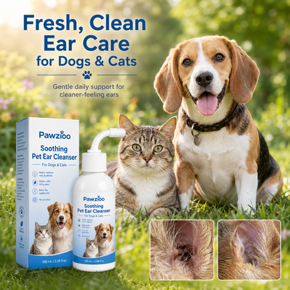 🐾 Pawzioo Soothing Pet Ear Cleanser – Gentle Wax, Odor & Itchy Ear Care for Dogs & Cats 💙